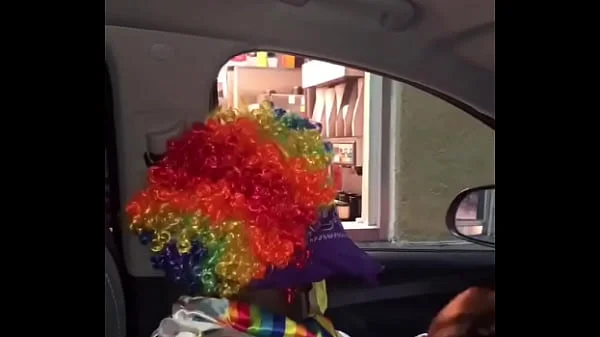 Clown gets dick sucked while ordering food