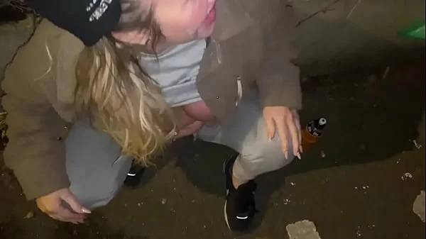 Offered a drink on the street to take a cum shot