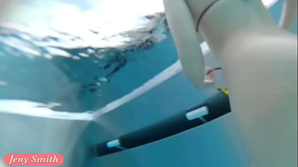 Jeny Smith bottomless in Spa. Naked underwater, nude swimming