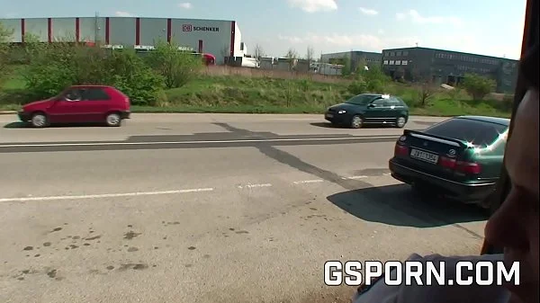 Two guys fucking a slut in public near the street