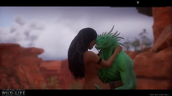A girl is fucked by a lizard with two cocks - Wild Life