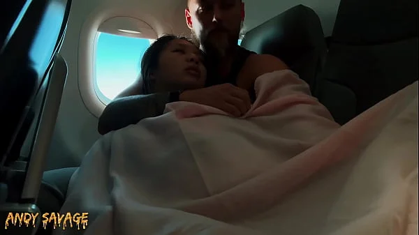 PUBLIC fingering asian on an airplane MILE HIGH CLUB