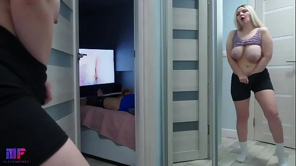 Stepdaughter with big tits spies on stepdad