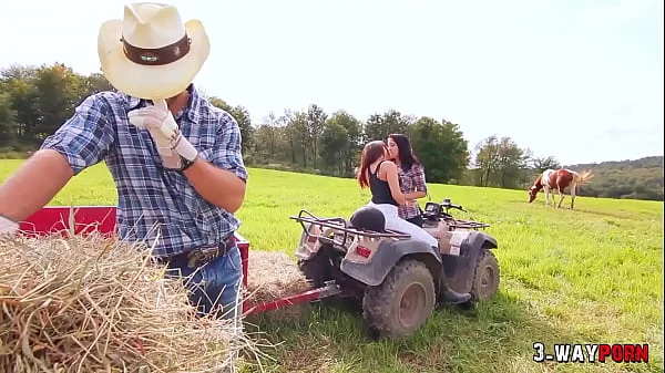 3-Way Porn - 2 Babes Fucked outside the Farm by Ranch Boy