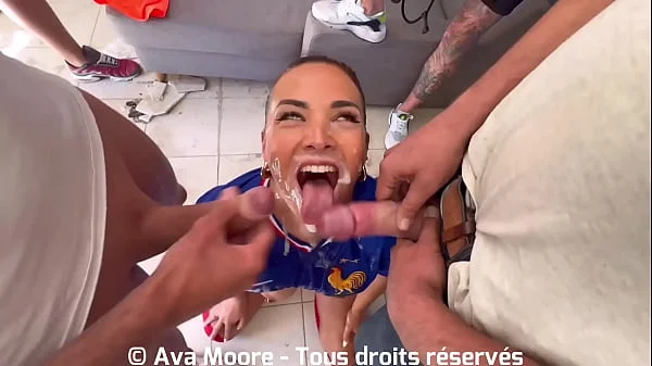 BUKKAKE GEANT - Salope Française Suce Des Inconnus pour l'Euro 2024 de Football