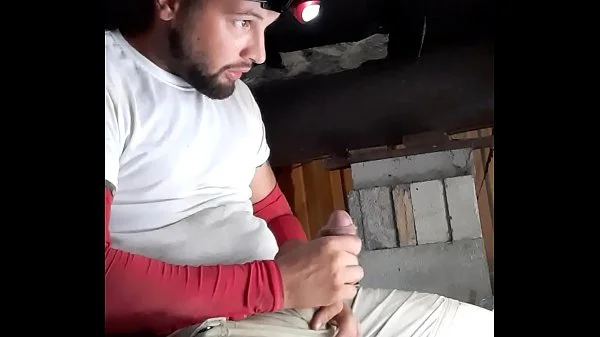 Huge cumshot long fat dick at work