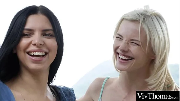 Cute lesbian plays with busty girlfriend breasts before getting her wet pussy fingered