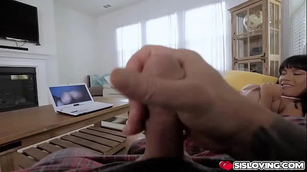 Horny stepsiblings masturbating while watching porn