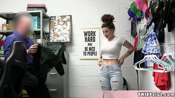 Cute brunette shoplifter teen Indica Flower tried to lift some sexy toys