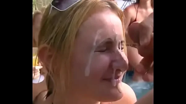Slutty Blonde gets a facial in front of friends at party