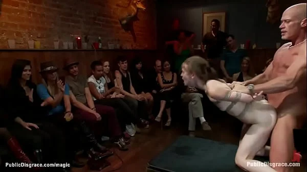 Bound slave gangbanged in public