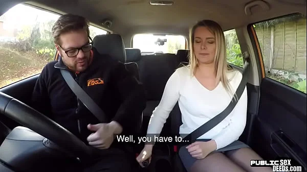Busty eurobabe riding her instructor in car until cumshot