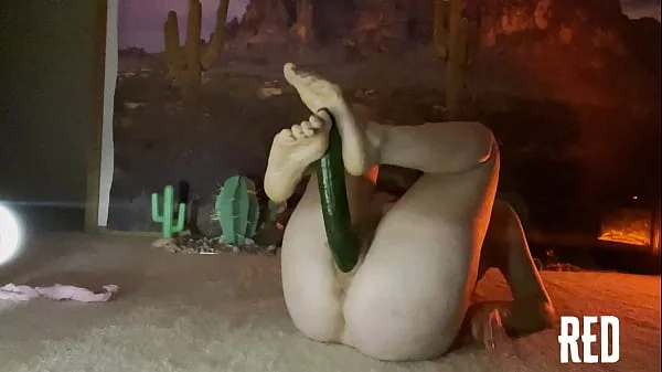 Redhead Rides A Long Cucumber