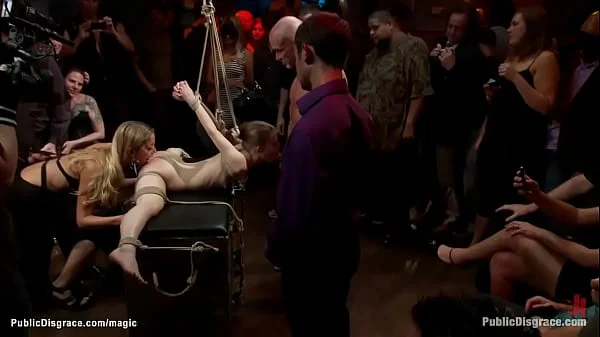 Flexible slave gang banged in public