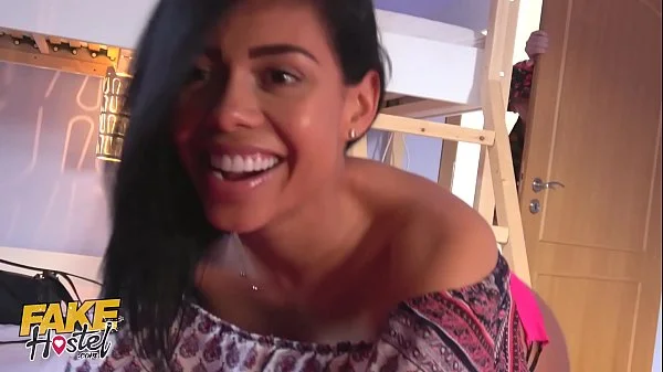 Fake Hostel Latina huge ass has hardcore squirting threesome with thin teen